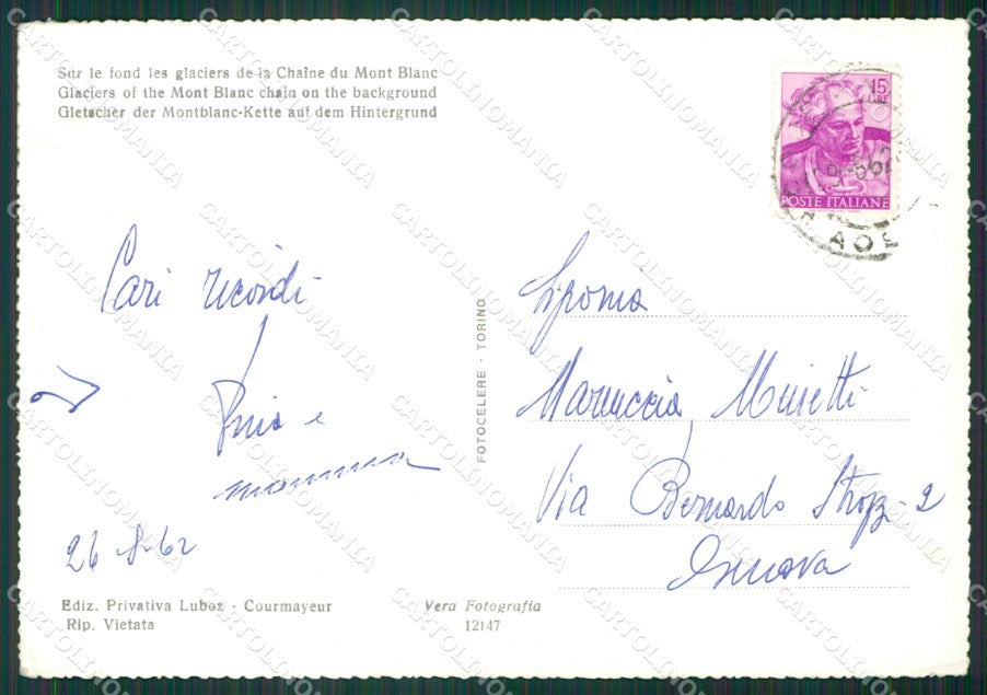 Aosta Courmayeur Catena Monte Bianco Foto FG cartolina KB1960 – retro