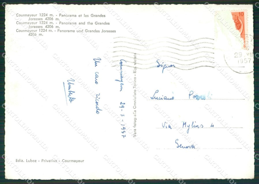 Aosta Courmayeur Grand Jorasses PIEGHE Foto FG cartolina KB1964 – retro