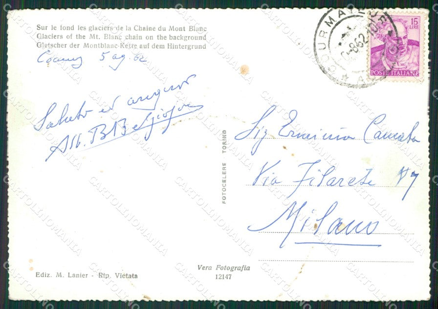 Aosta Courmayeur Catena Monte Bianco Foto FG cartolina KB1968 – retro