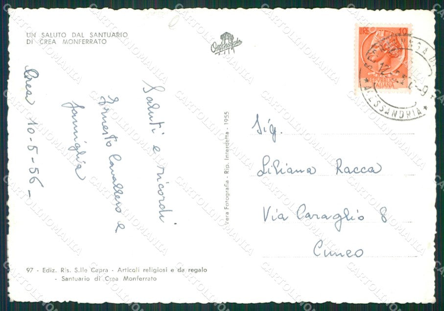 Alessandria Crea Santuario Francescano PIEGHINA Foto FG cartolina KB1978 – retro