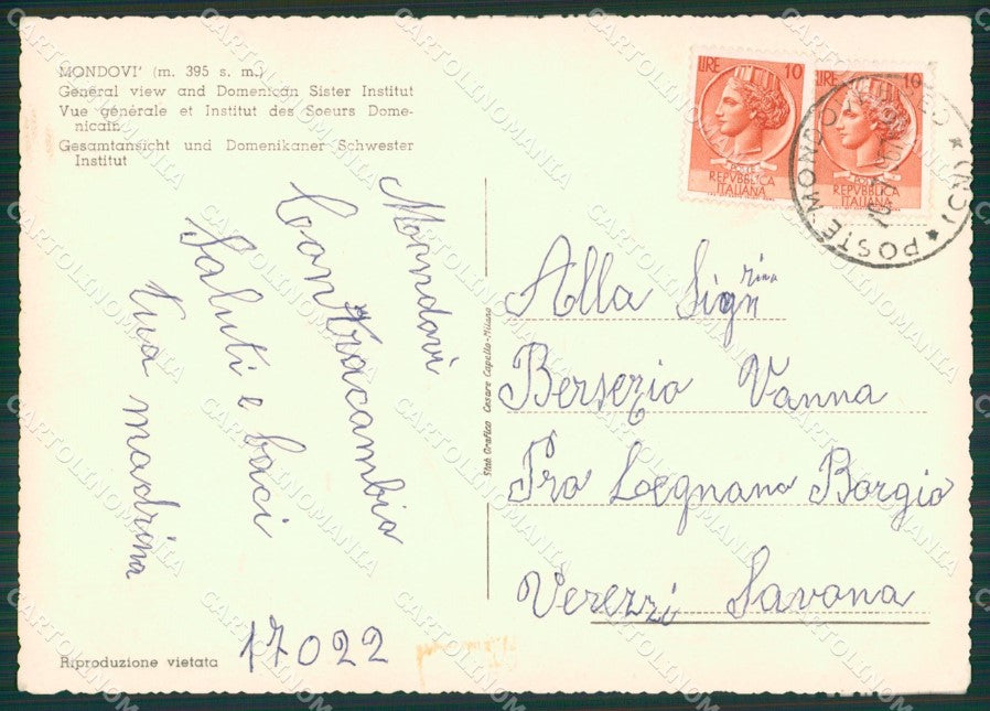 Cuneo Mondovì Carducci PIEGHINE Foto FG cartolina KB1980 – retro