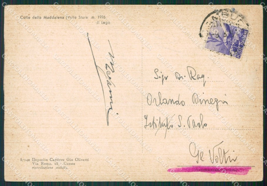 Cuneo Colle della Maddalena Valle Stura FG cartolina KB2019 – retro