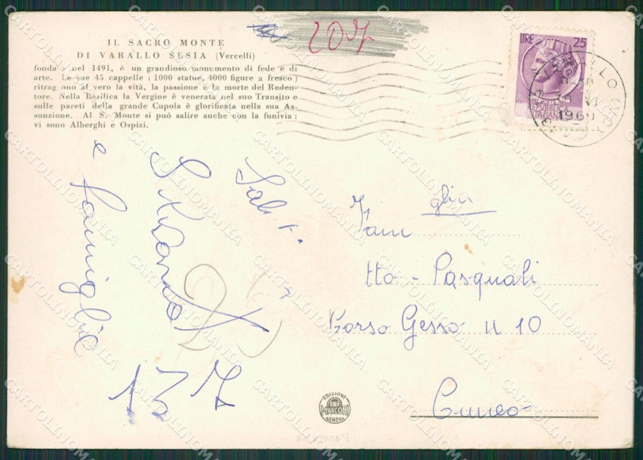 Vercelli Varallo Sesia Sacro Monte PIEGHINA ABRASA FG cartolina KB2029 – retro