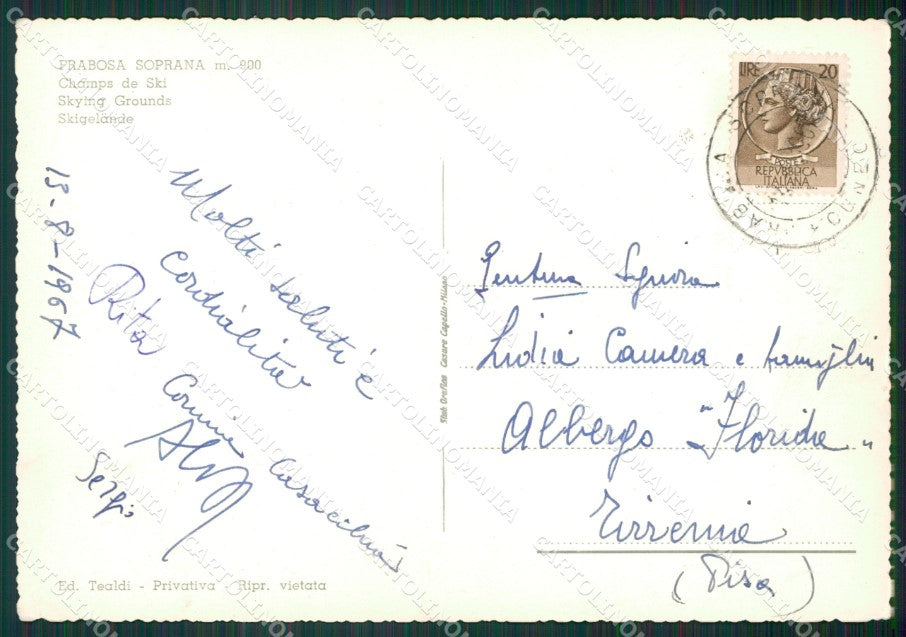 Cuneo Frabosa Soprana Nevicata Sci Foto FG cartolina KB2037 – retro