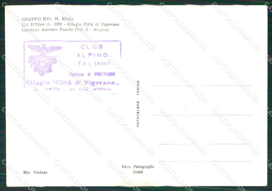 Vercelli Alagna Capanna Gnifetti Cai PIEGHINA Foto FG cartolina KB2071 – retro