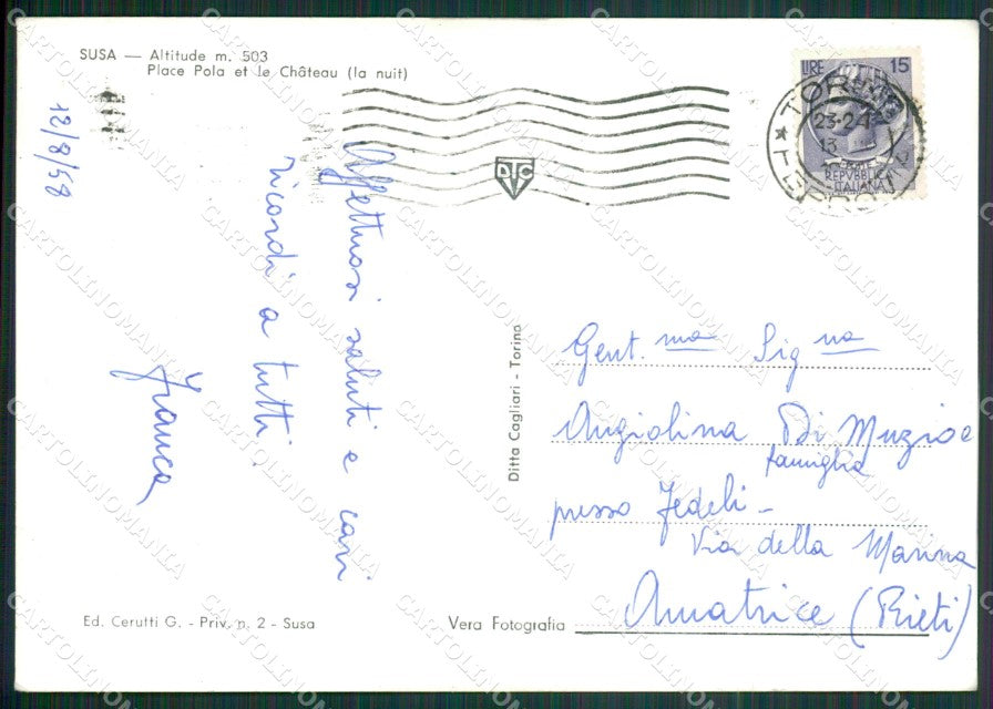 Torino Susa Chiaro di Luna Foto FG cartolina KB2152 – retro