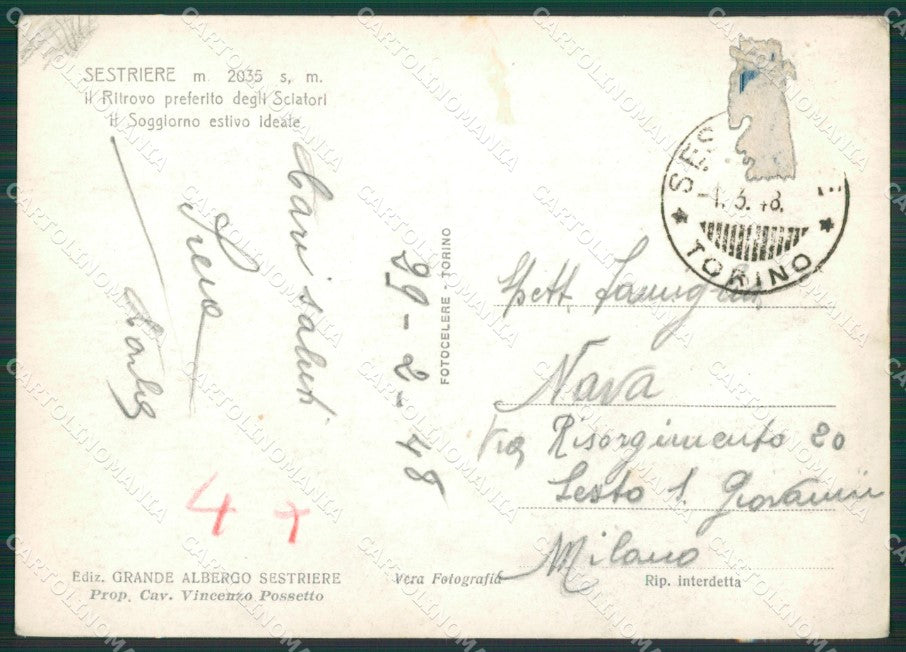 Torino Sestriere Nevicata Sci Monte Sises PIEGHINE Foto FG cartolina KB2169 – retro