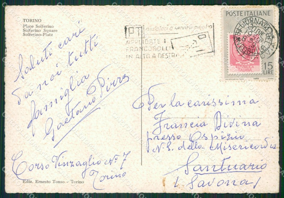 Torino Città Auto FG cartolina KB2182 – retro