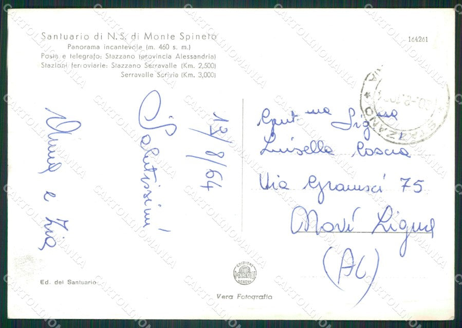 Alessandria Stazzano Monte Spineto Santuario Foto FG cartolina KB2226 – retro
