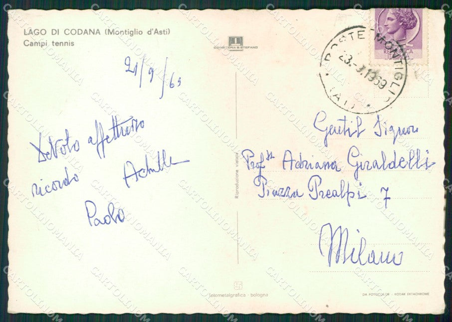 Asti Montiglio di Lago Codana Tennis Foto FG cartolina KB2335 – retro