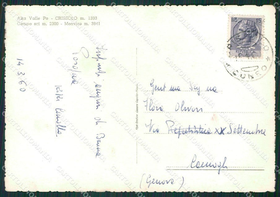 Cuneo Crissolo Nevicata Sci Monviso Foto FG cartolina KB2376 – retro