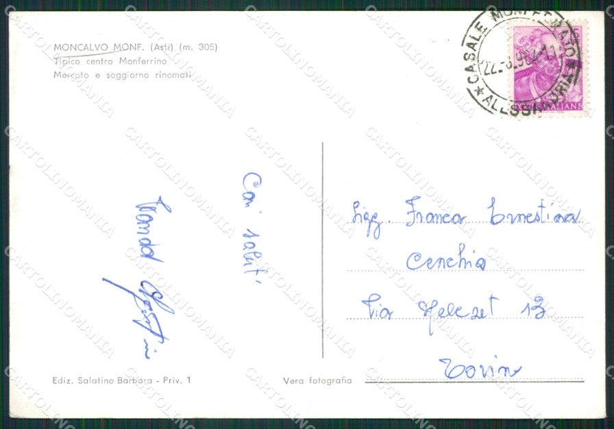 Asti Moncalvo Castello Foto FG cartolina KB2487 – retro