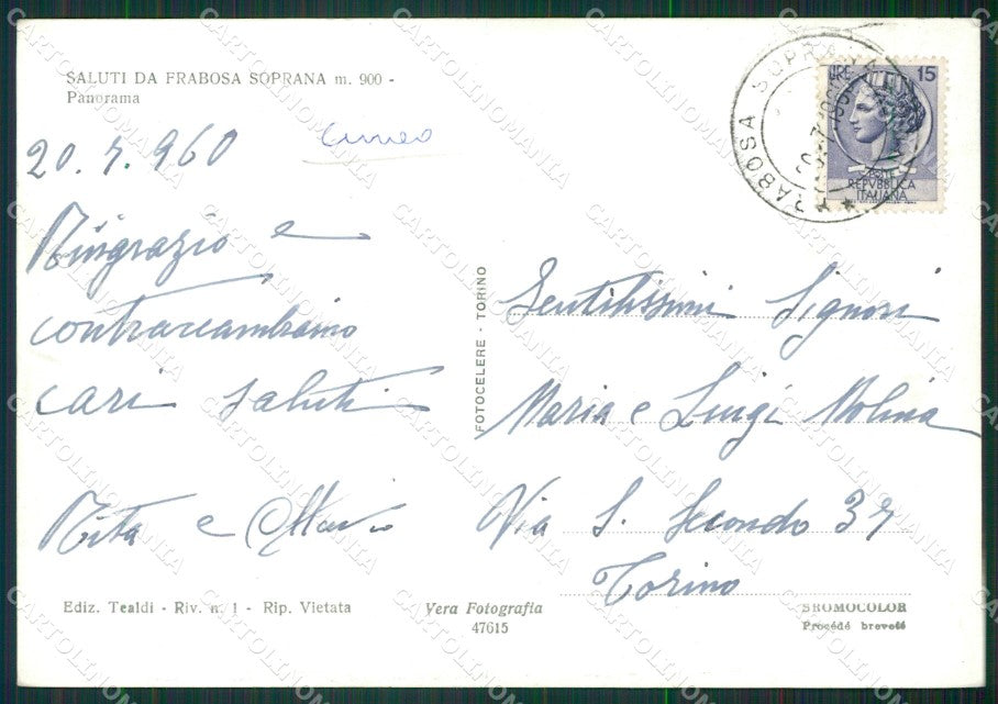 Cuneo Frabosa Soprana Foto FG cartolina KB2503 – retro