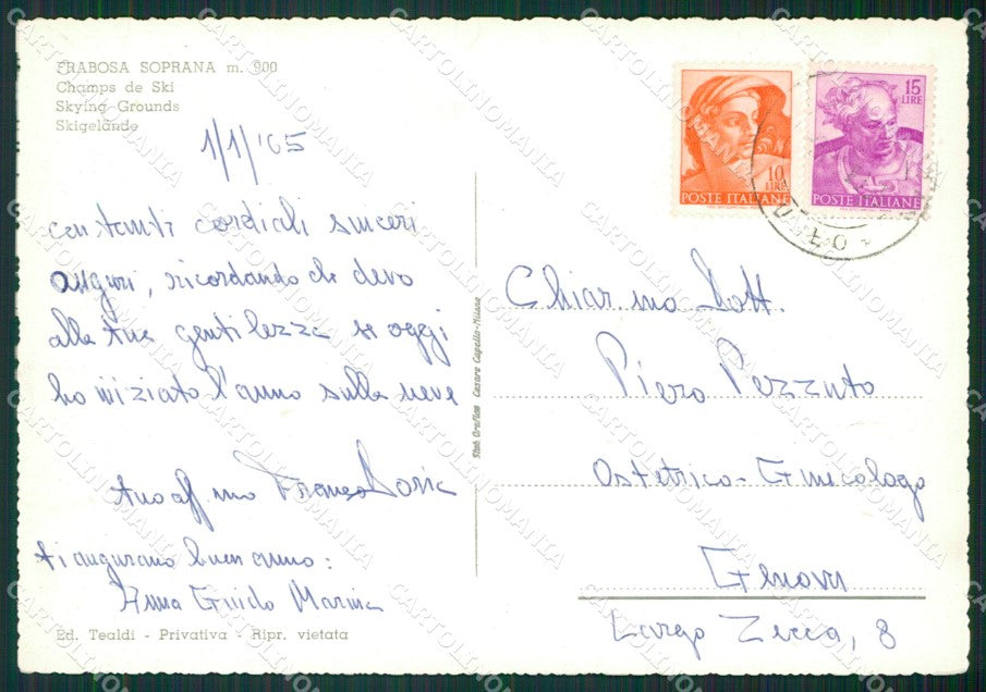 Cuneo Frabosa Soprana Nevicata Sci PIEGHINE Foto FG cartolina KB2511 – retro