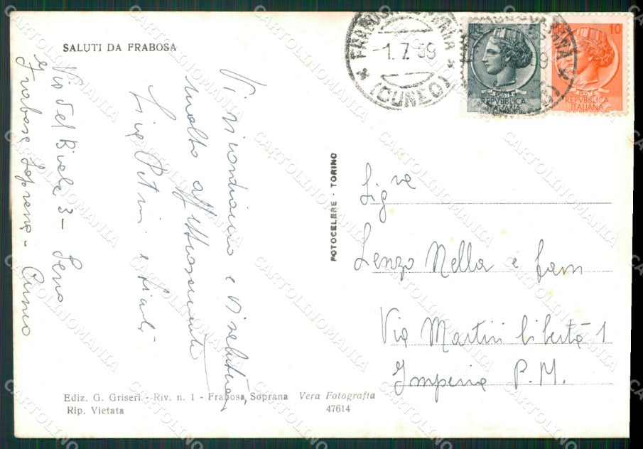 Cuneo Frabosa Soprana Seggiovia Monte Moro Foto FG cartolina KB2523 – retro