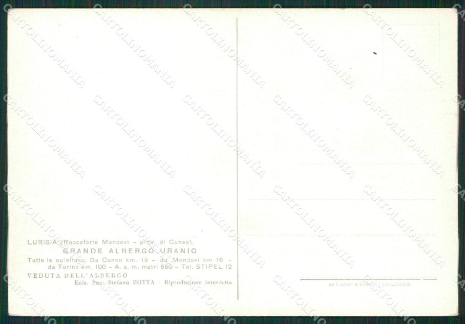 Cuneo Roccaforte Mondovì Lurisia FG cartolina KB2577 – retro
