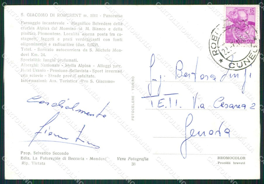 Cuneo Roburent Mappa PIEGHINA Foto FG cartolina KB2605 – retro