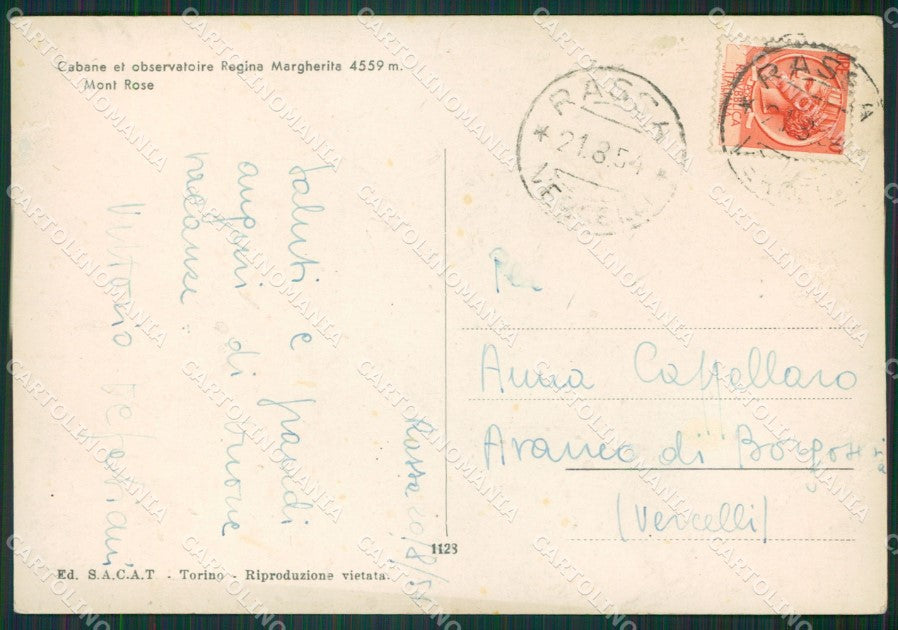 Vercelli Osservatorio Monte Rosa Sci ABRASA PIEGHINE Foto FG cartolina KB2642 – retro