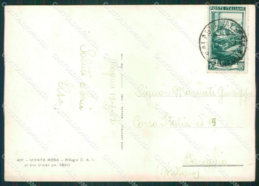 Vercelli Alagna Valsesia Monte Rosa Cai Foto FG cartolina KB2644 – retro
