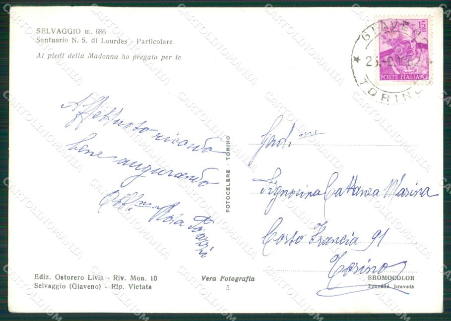 Torino Giaveno Selvaggio Santuario Foto FG cartolina KB2668 – retro