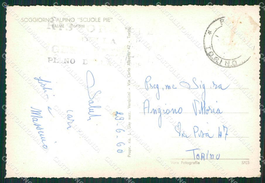 Torino Balme Scuole Piè Foto FG cartolina KB2714 – retro