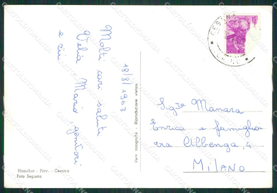 Torino Cesana Torinese PIEGHINA Foto FG cartolina KB2829 – retro