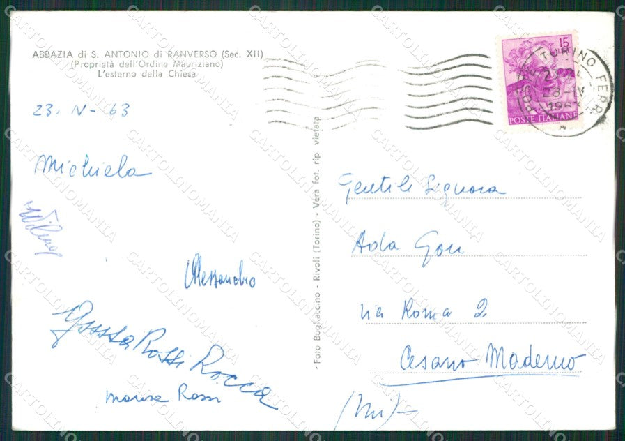 Torino Buttigliera Alta Ranverso Abbazia di Foto FG cartolina KB2866 – retro