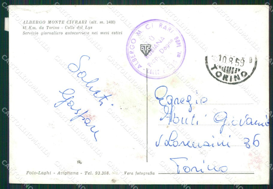 Torino Colle di Lys Rifugio ABRASA Foto FG cartolina KB2880 – retro