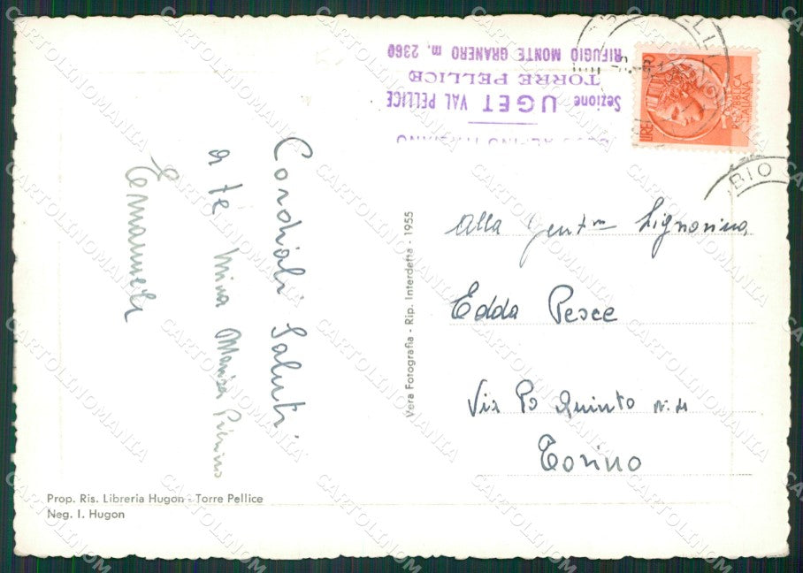 Torino Bobbio Pellice Rifugio Uget Granero PIEGHINA Foto FG cartolina KB2882 – retro