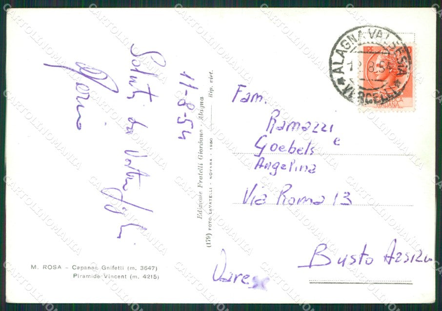 Vercelli Varallo Sesia Capanna Gnifetti Foto FG cartolina KB2897 – retro