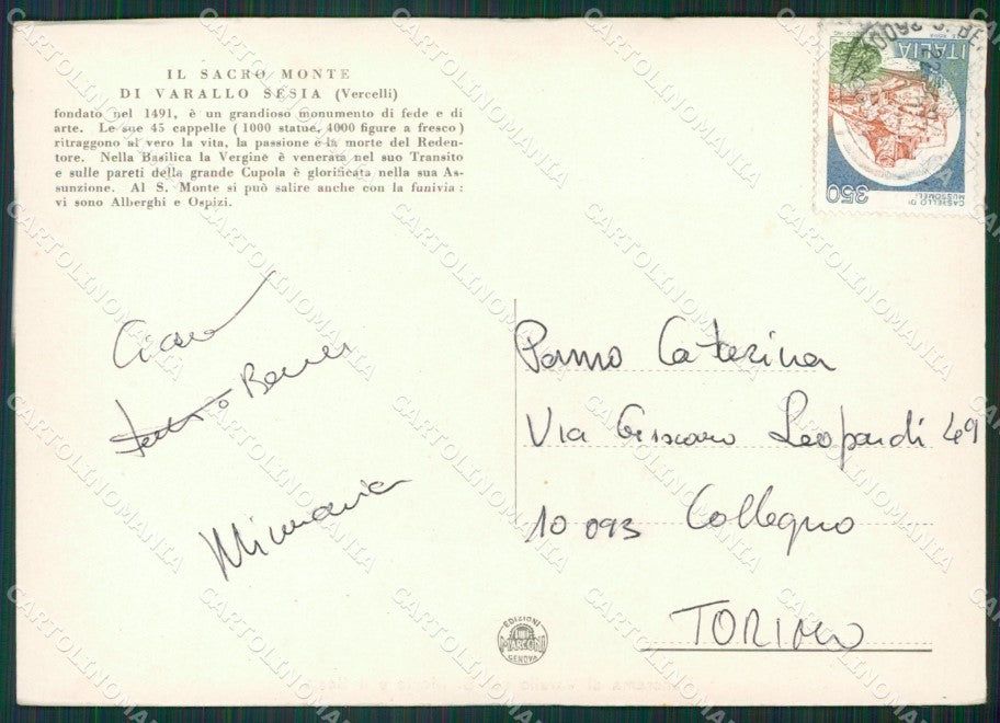 Vercelli Alagna Valsesia Sacro Monte PIEGHINA FG cartolina KB2902 – retro