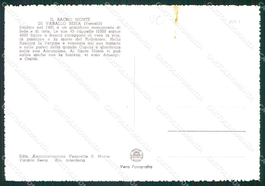 Vercelli Varallo Sesia Sacro Monte Foto FG cartolina KB2908 – retro