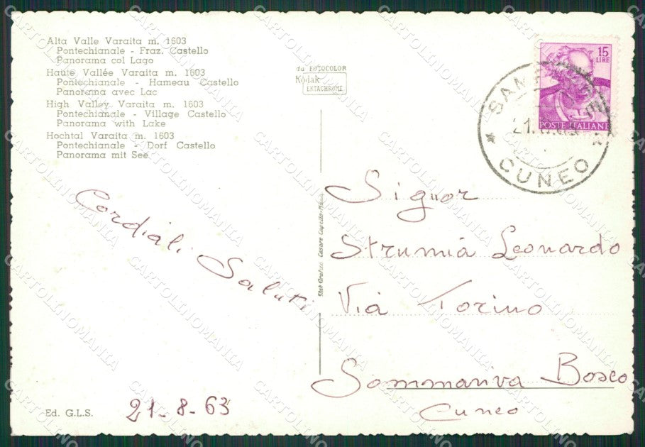 Cuneo Pontechianale Castello Foto FG cartolina KB2956 – retro
