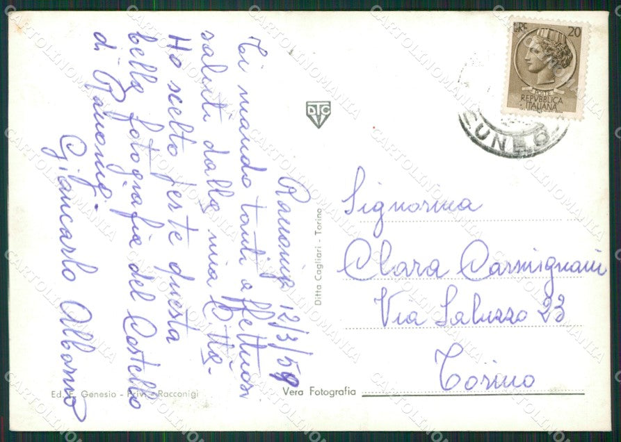 Cuneo Racconigi Foto FG cartolina KB2968 – retro