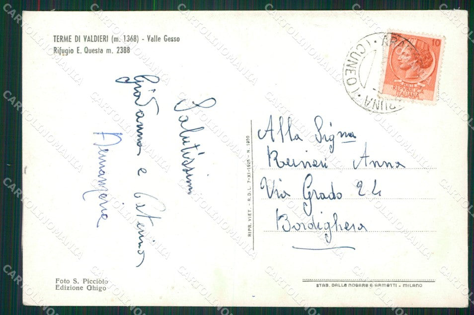 Cuneo Valdieri Rifugio Questa Foto FG cartolina KB2969 – retro