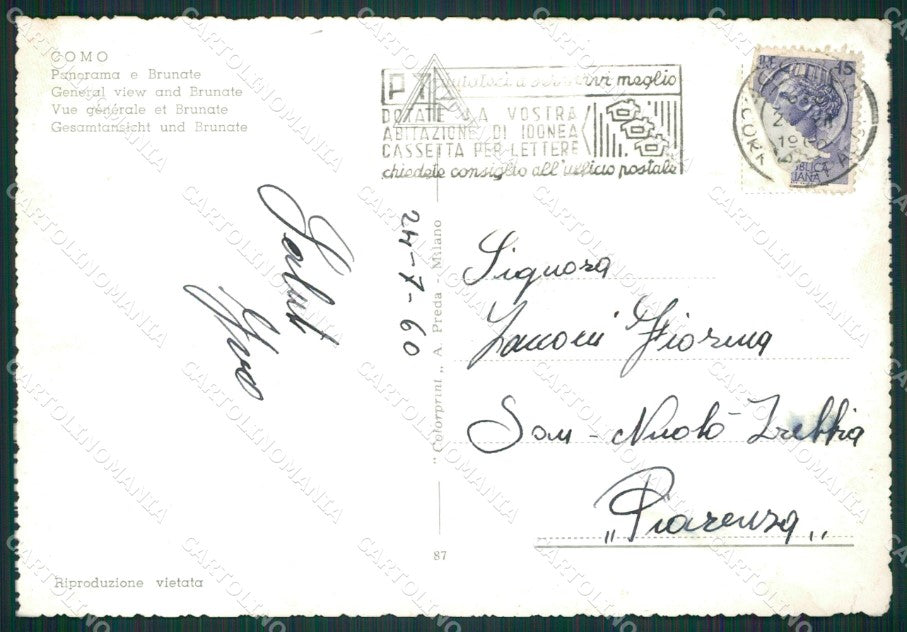 Como Città Lago di PIEGHINE Foto FG cartolina KB3056 – retro