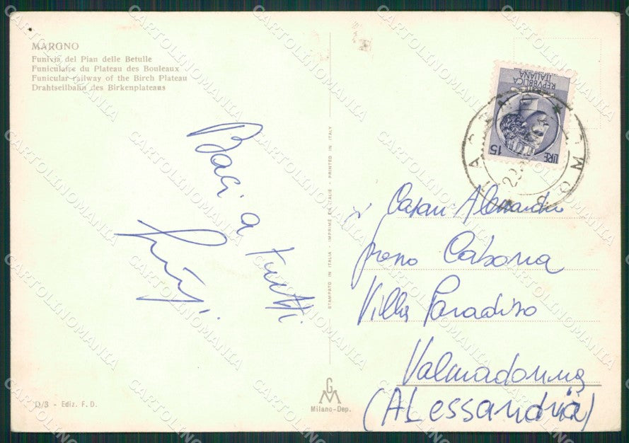 Lecco Margno Funivia Foto FG cartolina KB3060 – retro