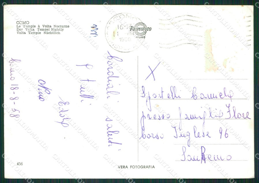 Como Città Lago di Chiaro di Luna Volta PIEGHINA Foto FG cartolina KB3115 – retro