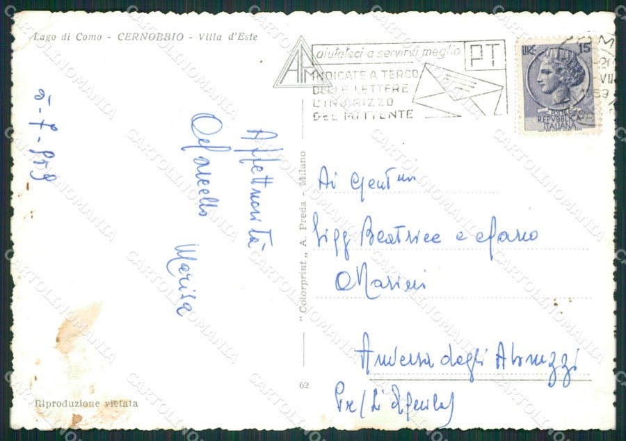 Como Cernobbio Lago di Como Villa d'Este PIEGHINE Foto FG cartolina KB3137 – retro