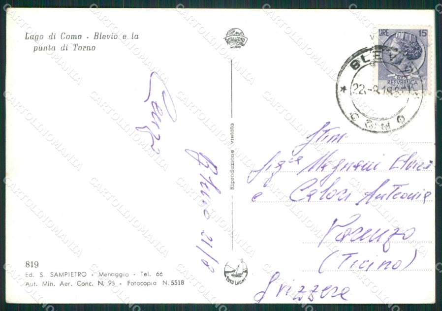 Como Blevio Punta di Torno Lago di Como Foto FG cartolina KB3149 – retro