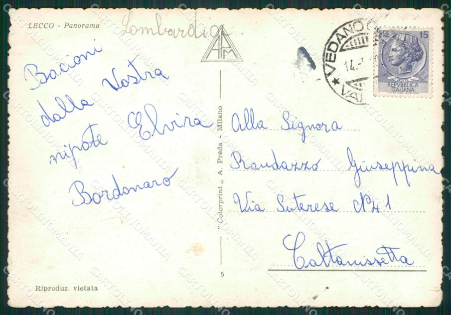 Lecco Città Lago di Como PIEGHINE Foto FG cartolina KB3166 – retro