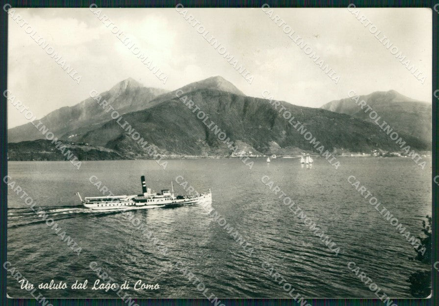 Como Lago di Como RETRO BIANCO Battello PIEGHE Foto FG cartolina KB3225 – fronte