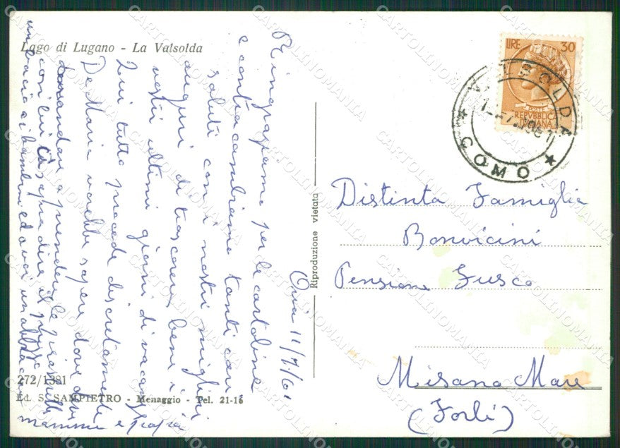Como Valsolda Lago di Lugano Foto FG cartolina KB3280 – retro