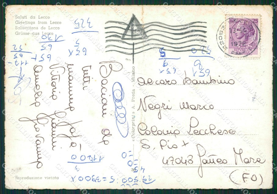 Lecco Città PIEGATA Foto FG cartolina KB3333 – retro