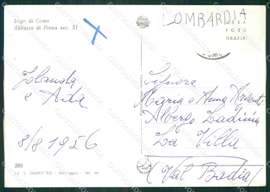 Como Colico Abbazia di Piona Lago di Como Foto FG cartolina KB3382 – retro