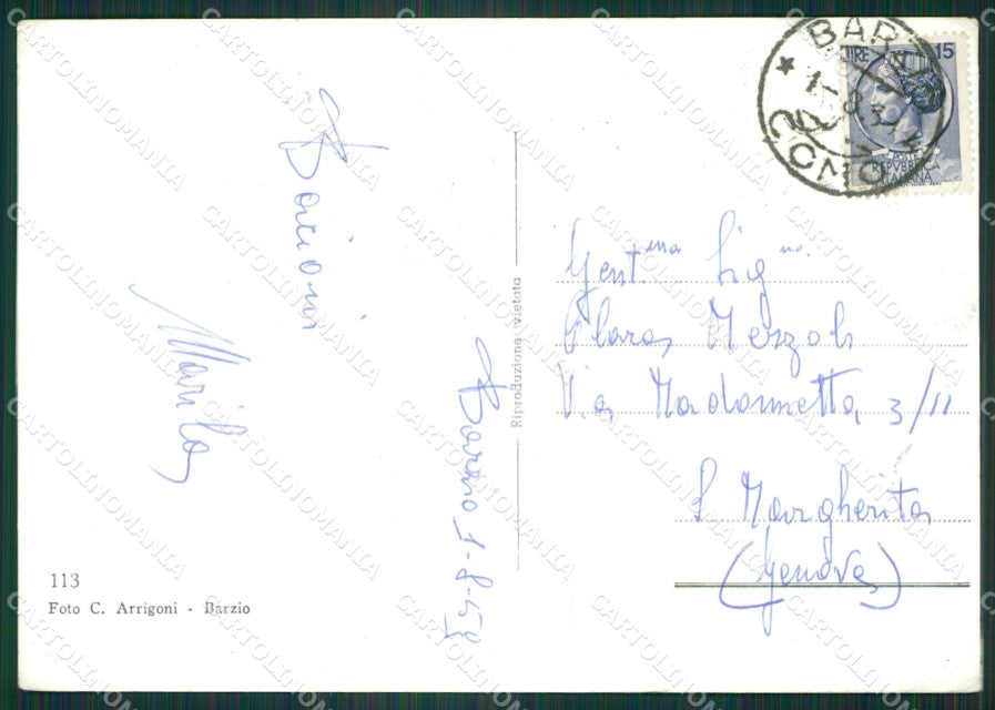 Lecco Barzio Cremeno Cassina Foto FG cartolina KB3397 – retro