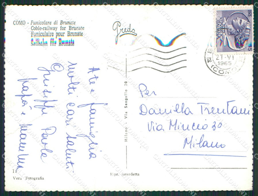 Como Brunate Lago di Como Funicolare PIEGA Foto FG cartolina KB3456 – retro