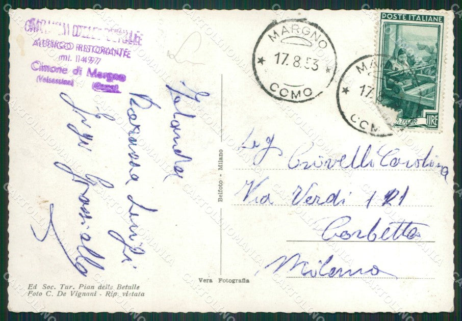 Lecco Cimone di Margno Pian delle Betulle ABRASA Foto FG cartolina KB3464 – retro