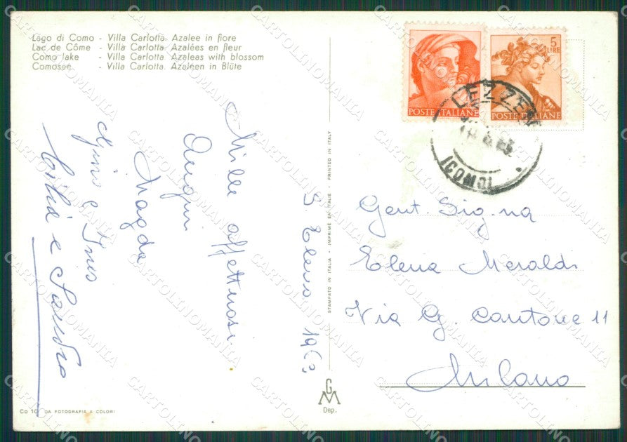 Como Tremezzo Lago di Como Villa Carlotta Foto FG cartolina KB3497 – retro