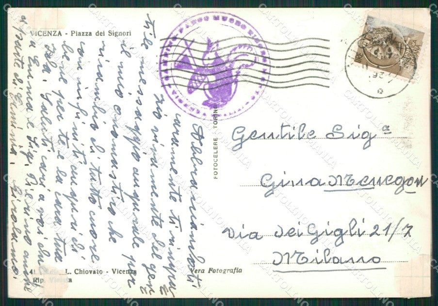 Vicenza Città COLLA Foto FG cartolina KB3525 – retro